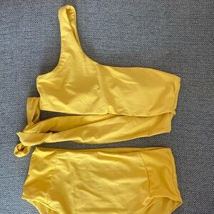 NWOT Yellow One Shoulder Wrap Tie High Waisted Bikini Set